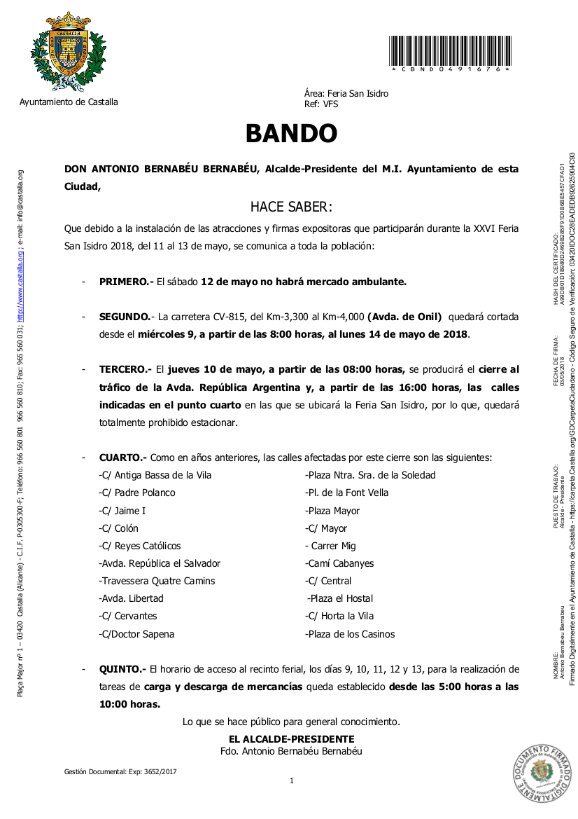 BANDO CORTE CALLES FERIA SAN ISIDRO_CASTALLA_2018