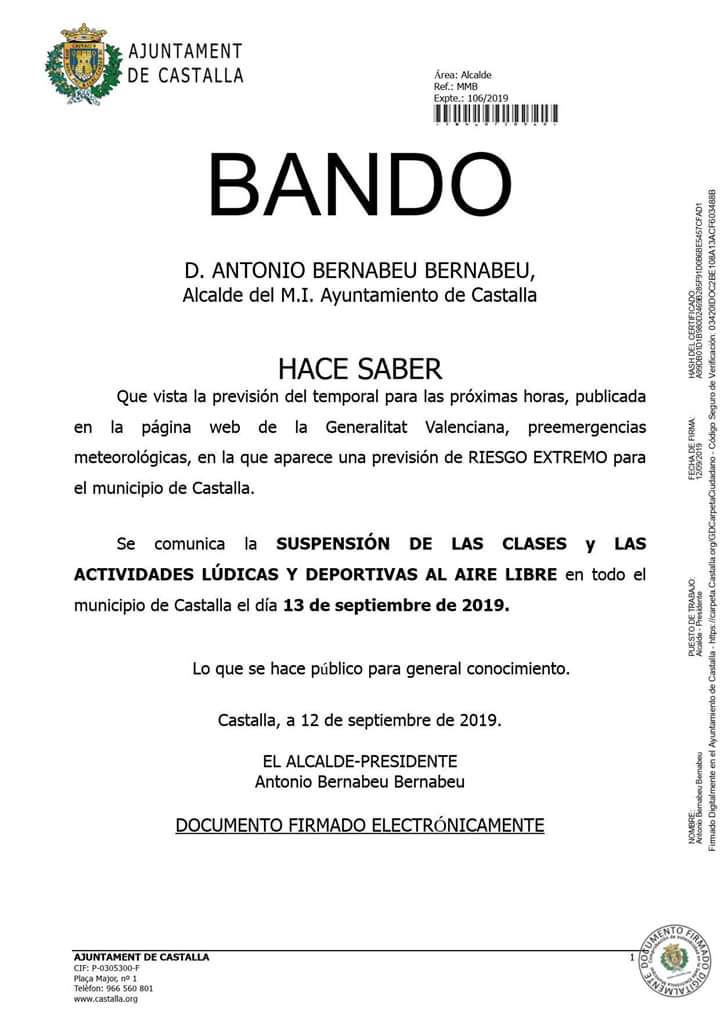 BANDO ALCALDIA SUSPENSION CLASES VIERNES 13